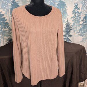 Ladies Ribbed Long Sleeve Sweater | Neutral Taupe | Size Large